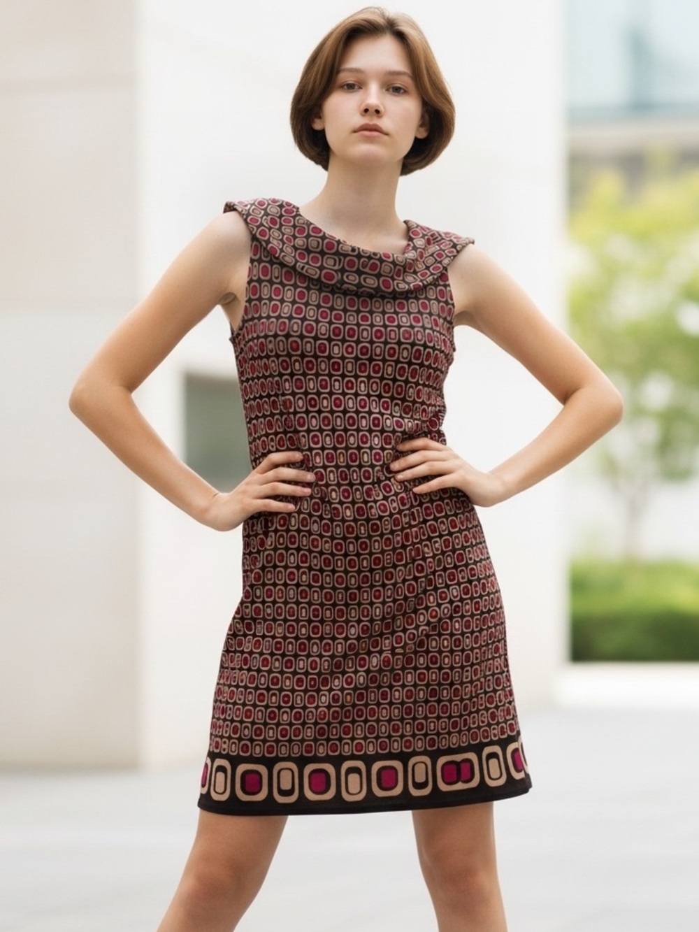 Alyn Paige Brown and Pink Geometric Sheath Dress